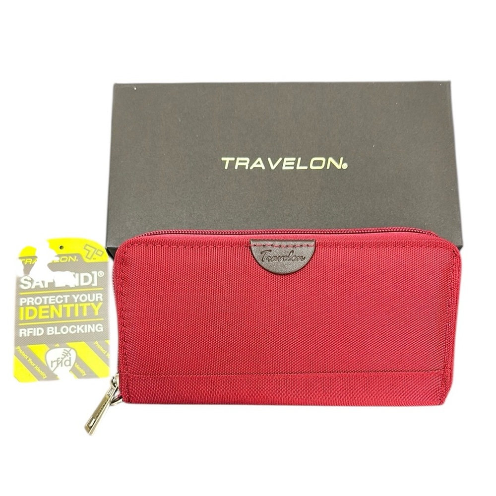 Travelon Red‎ Wallet Wristlet RFID Blocking Zip Closure Travel Vacation